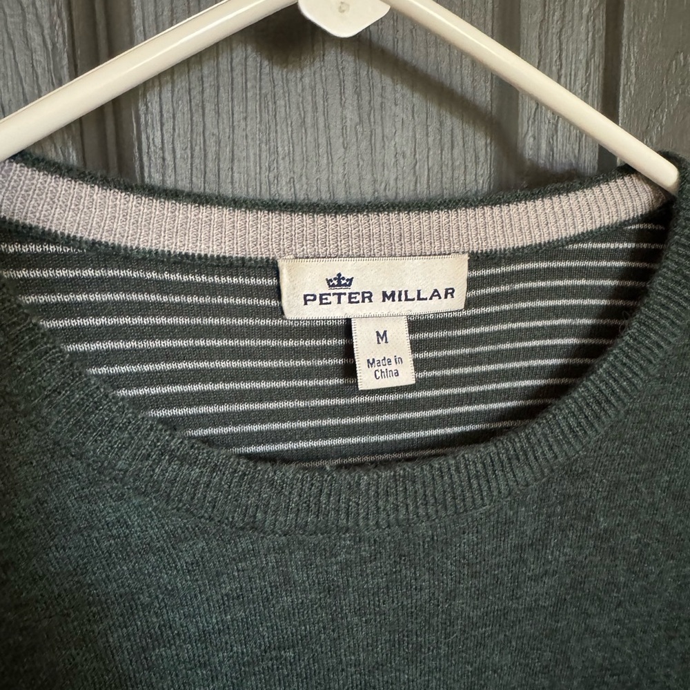 Peter Millar Green Crewneck with Striped Interior